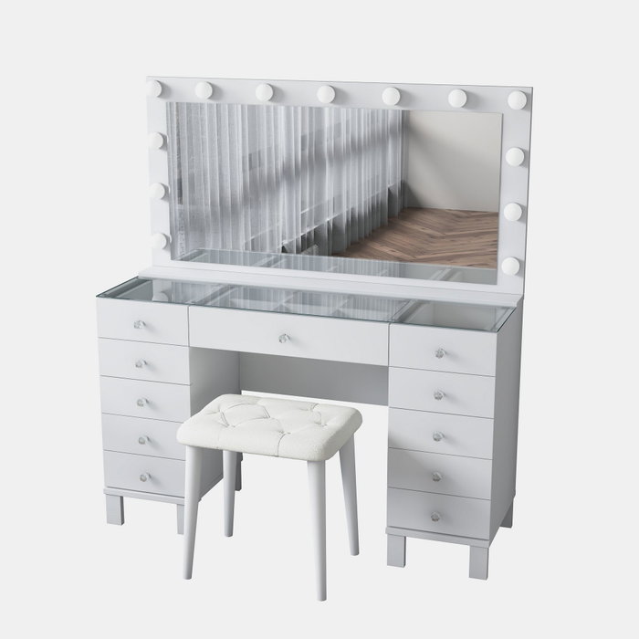 Hanah Home Mesa de Maquillaje BJ163 - 4002 con 13 Focos y Puff Blanco Hanah Home Mesa de Maquillaje BJ163 - 4002 con 13 Focos y Puff Blanco